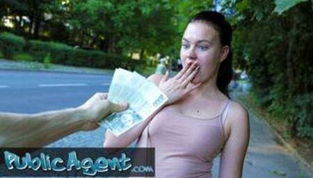 Public Agent Kiara Flow shows of her sexy long legs and fucks outside in public