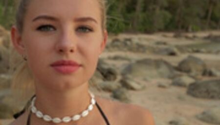 Anal sex and cum eating on a public beach with hot blonde  - RISKY OUTDOOR SEX Cumin4D