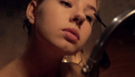 Hot girl does her make up after a shower and sucks my dick