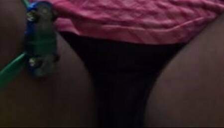 Tiny blue car at Giantess mercy