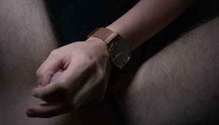 Golden Wrist Watch Handjob with sexy steel Paul Hewitt watch