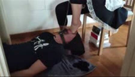 Foot gagging with toe wiggle in throat (lot of throwing up)