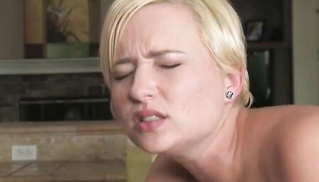 Nora Skyy is riding dude's huge dong inside the kitchen