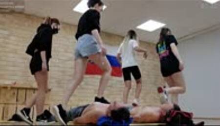 Moscow multitrampling contest #38 (Full): long trampling & throatstanding & under 4 girls in sneakers & heels facestanding & extreme kicking