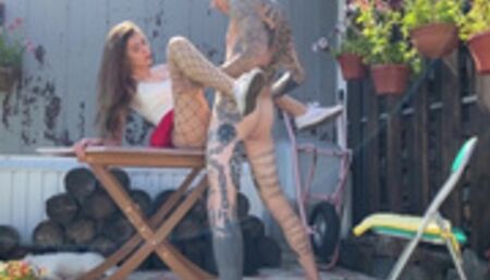 Invited a real prostitute in fishnet tights to cottage and fucked hard