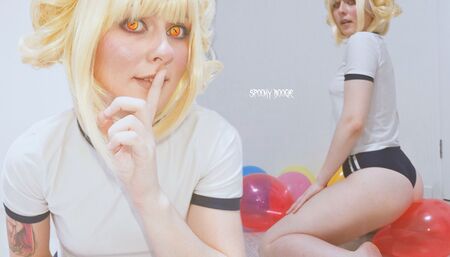 Toga Himiko blows and pops ballons