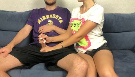 Step Sister Spotted Step Brothers Big Dick Through Shorts And Couldn't Withstand! Mutual Handjob Orgasm