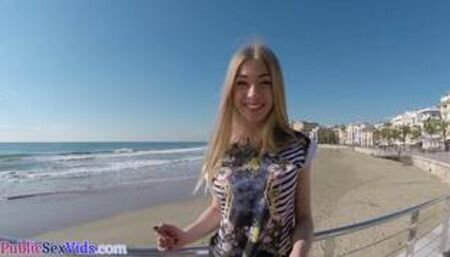 Busty blonde babe enjoys outdoor doggy fuck by hard fucker