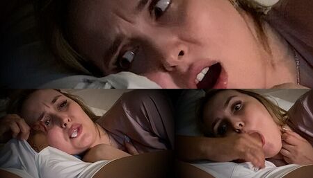 Stepson woke mommy up with his dick, but she continued to pretend and did not wake up