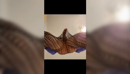 ZZ destroys pantyhose and fucks wall mounted dildo before riding to big cum squirt