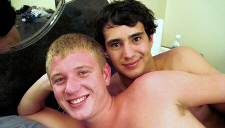 Hot young couple gay boys fucking their asses on the bad