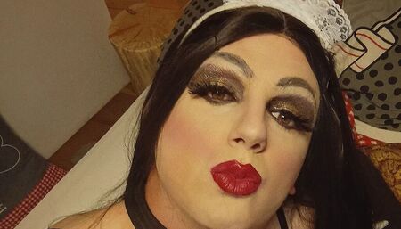 Fetish! Pegging the hairy ass pussy in heavy makeup