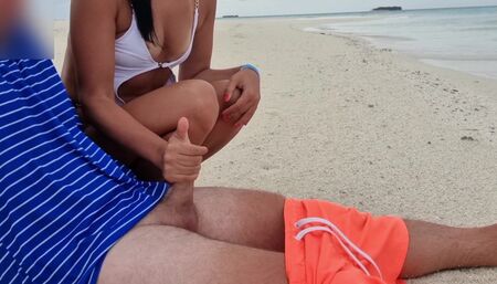 Handjob with cumshot on the beach Maldives