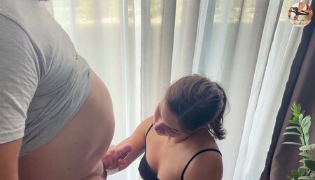 blowjob and facial by the window let neighbours watch