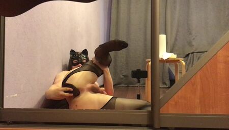 Sissy fucks herself in front of the mirror