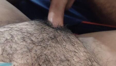 Horny and wet pink hairy pussy closeup hole showing