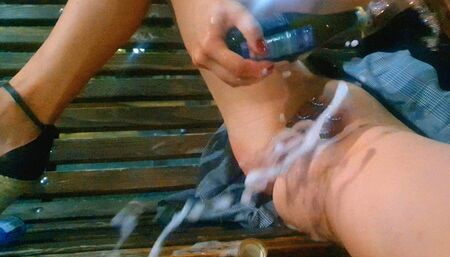 Champagne masturbation squirt outdoor