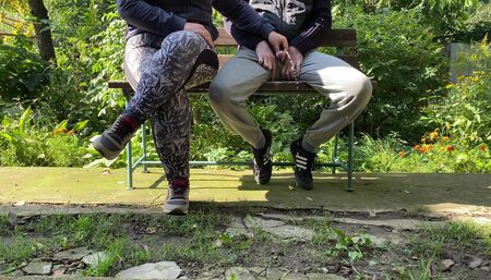 Athletic MILF in leggings helped pee outside