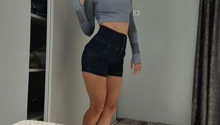 Trying on a new sexy look on camera