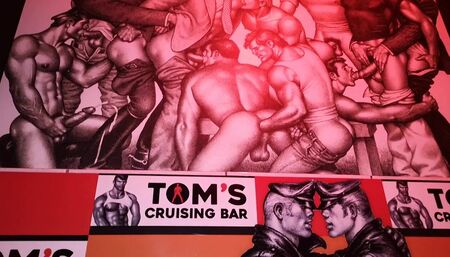 Cuming in the toilet of tom of Finland bar Gran-Canaria